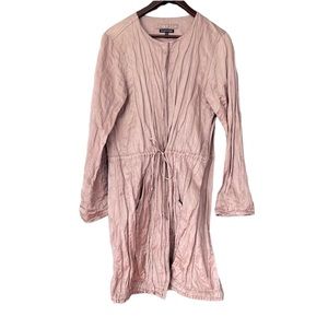 EUC Eileen Fisher Champagne Mauve Long Waist Tie‎ Satiny Jacket Blazer - Medium